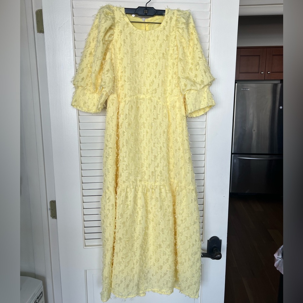SHEIN Yellow Ruffled Puff Sleeve Sundress